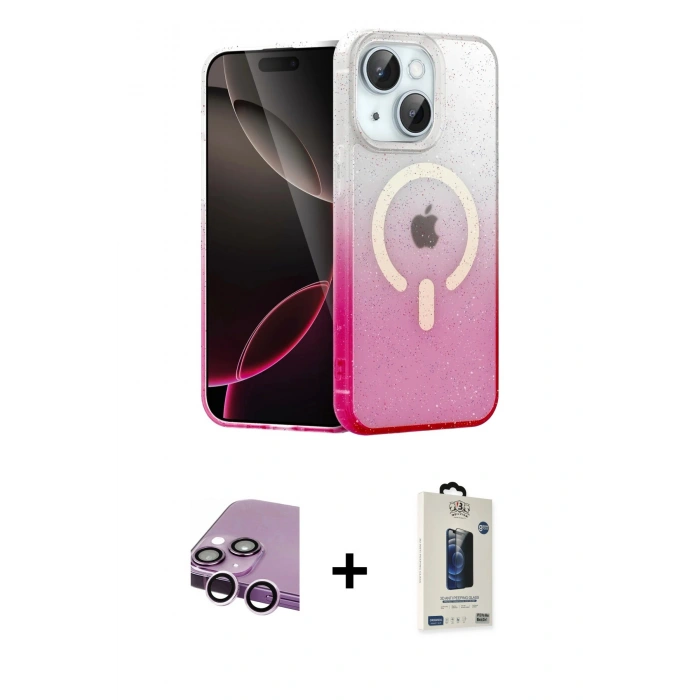 MARSİLYAN™- iPhone 14 Kılıf Eksen Minimal Özel Seri - Siyah Bilvis Hayalet Cam Ekran Koruyucu + Raze Metal Kamera Lens - MR