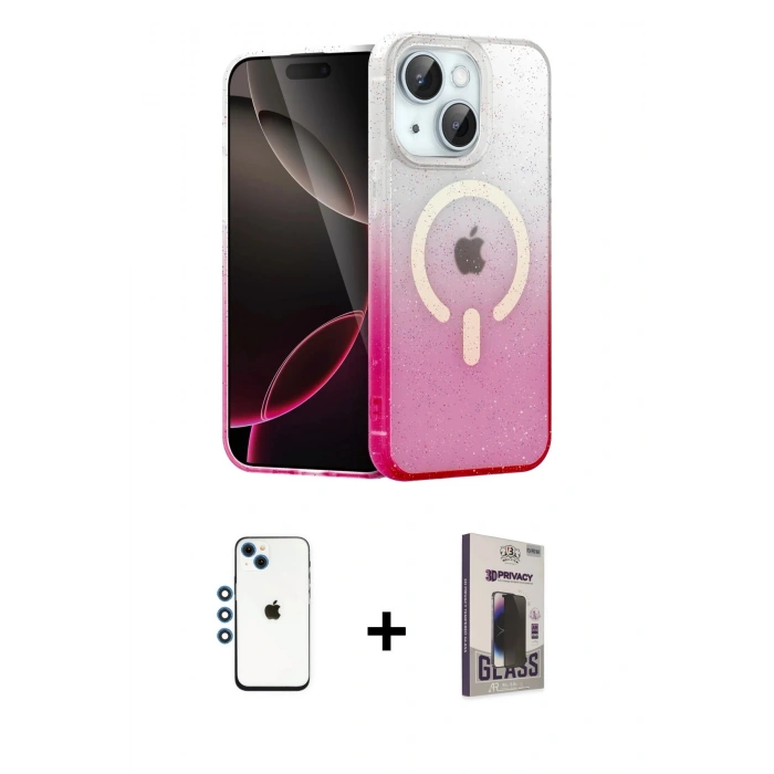 MARSİLYAN™- iPhone 14 Kılıf Eksen Minimal Özel Seri - Siyah Bilvis Hayalet Cam Ekran Koruyucu + Shine Kamera Lens - MI