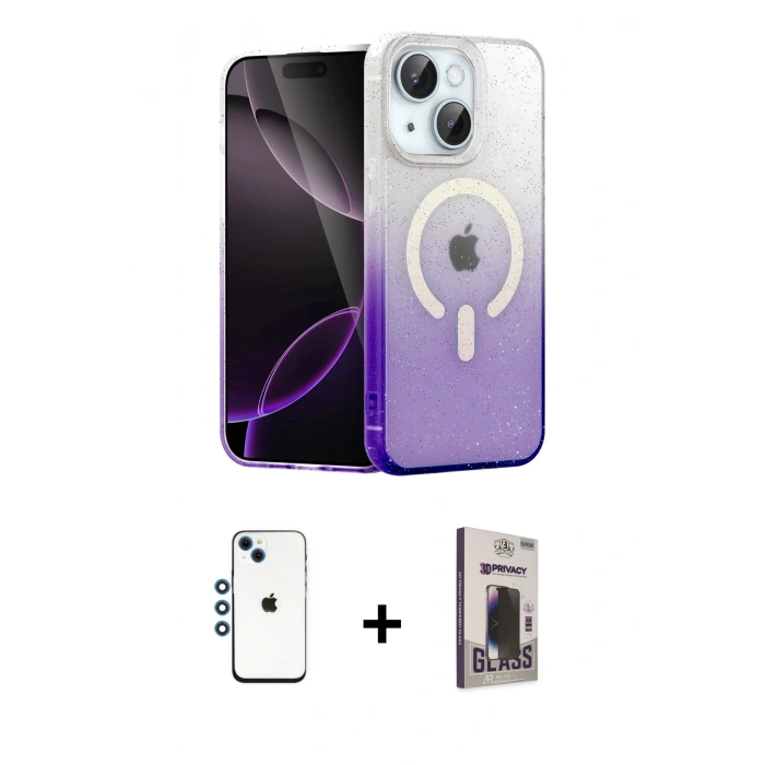 MARSİLYAN™- iPhone 14 Kılıf Eksen Minimal Özel Seri - Siyah Bilvis Hayalet Cam Ekran Koruyucu + Shine Kamera Lens - MI