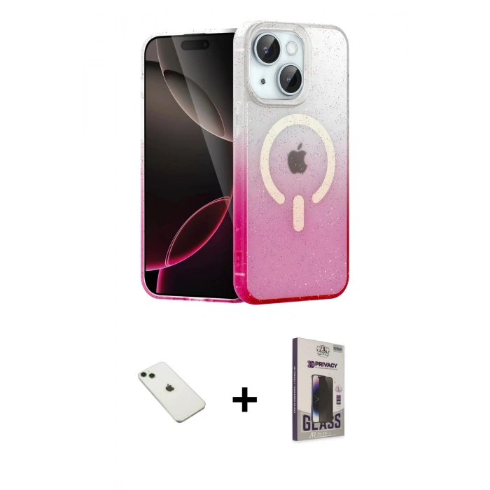 MARSİLYAN™- iPhone 14 Kılıf Eksen Minimal Özel Seri - Siyah Bilvis Hayalet Cam Ekran Koruyucu + Diamond Kamera Lens - YL