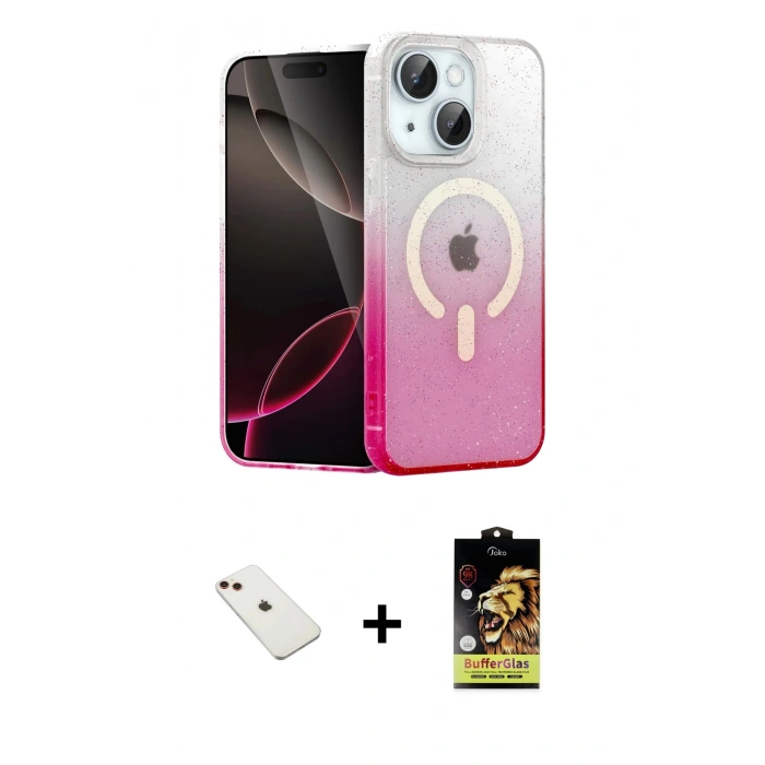 MARSİLYAN™- iPhone 14 Kılıf Eksen Minimal Özel Seri - Siyah Buffer Cam Ekran Koruyucu + Diamond Kamera Lens - KI