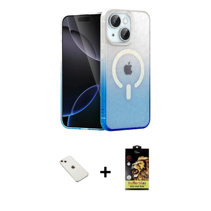 MARSİLYAN™- iPhone 14 Kılıf Eksen Minimal Özel Seri - Siyah Buffer Cam Ekran Koruyucu + Diamond Kamera Lens - PE