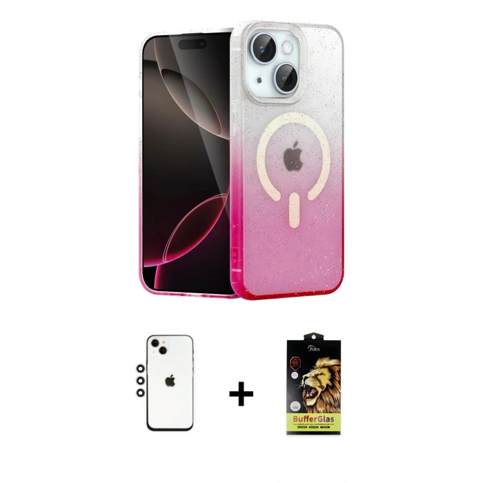 MARSİLYAN™- iPhone 14 Kılıf Eksen Minimal Özel Seri - Siyah Buffer Cam Ekran Koruyucu + Shine Kamera Lens - GS