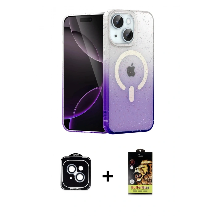 MARSİLYAN™- iPhone 14 Kılıf Eksen Minimal Özel Seri - Siyah Buffer Cam Ekran Koruyucu + PVD Metal Kamera Lens - MI