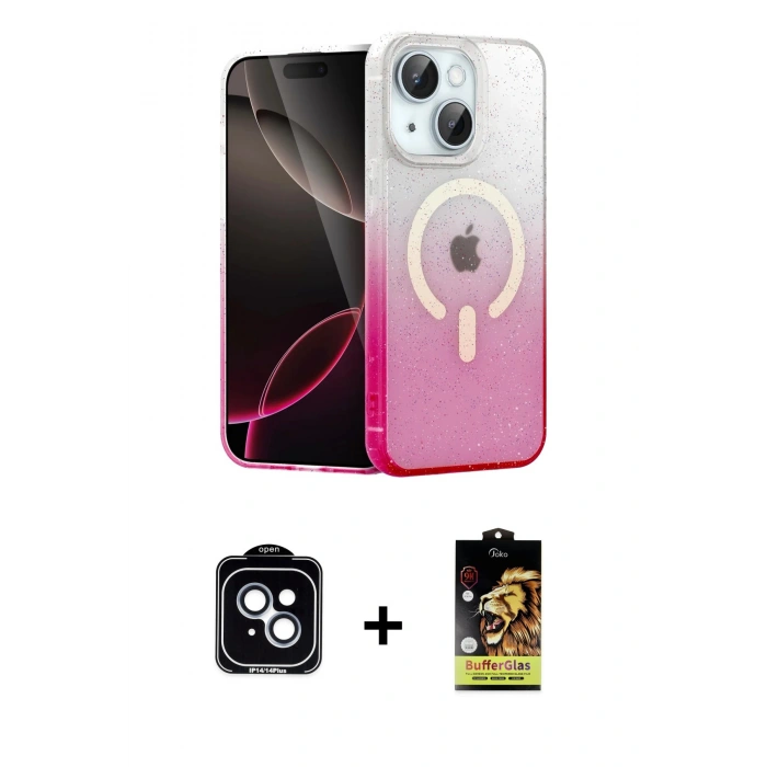 MARSİLYAN™- iPhone 14 Kılıf Eksen Minimal Özel Seri - Siyah Buffer Cam Ekran Koruyucu + PVD Metal Kamera Lens - MI