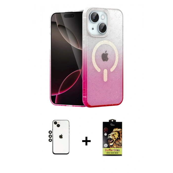 MARSİLYAN™- iPhone 14 Kılıf Eksen Minimal Özel Seri - Siyah Buffer Cam Ekran Koruyucu + Shine Kamera Lens - SH