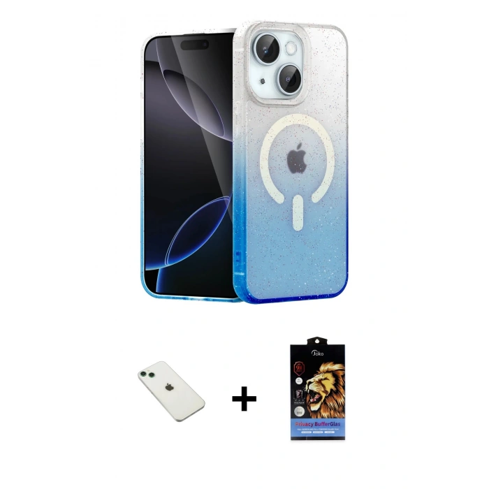 MARSİLYAN™- iPhone 14 Kılıf Eksen Minimal Özel Seri - Siyah Buffer Hayalet Cam Ekran Koruyucu + Diamond Kamera Lens - YL