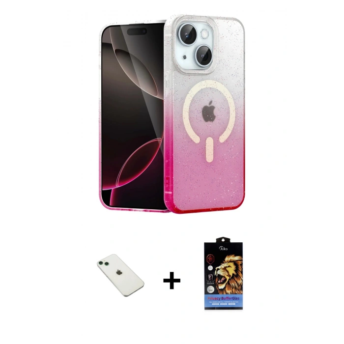 MARSİLYAN™- iPhone 14 Kılıf Eksen Minimal Özel Seri - Siyah Buffer Hayalet Cam Ekran Koruyucu + Diamond Kamera Lens - YL
