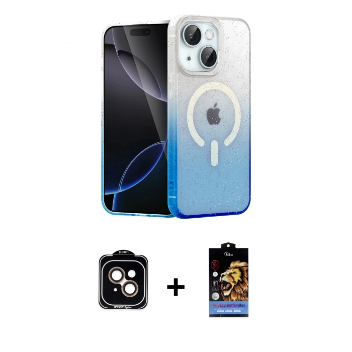 MARSİLYAN™- iPhone 14 Kılıf Eksen Minimal Özel Seri - Siyah Buffer Hayalet Cam Ekran Koruyucu + PVD Metal Kamera Lens - TU