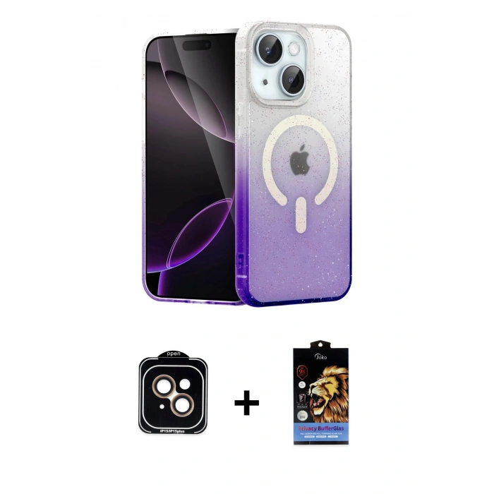MARSİLYAN™- iPhone 14 Kılıf Eksen Minimal Özel Seri - Siyah Buffer Hayalet Cam Ekran Koruyucu + PVD Metal Kamera Lens - TU