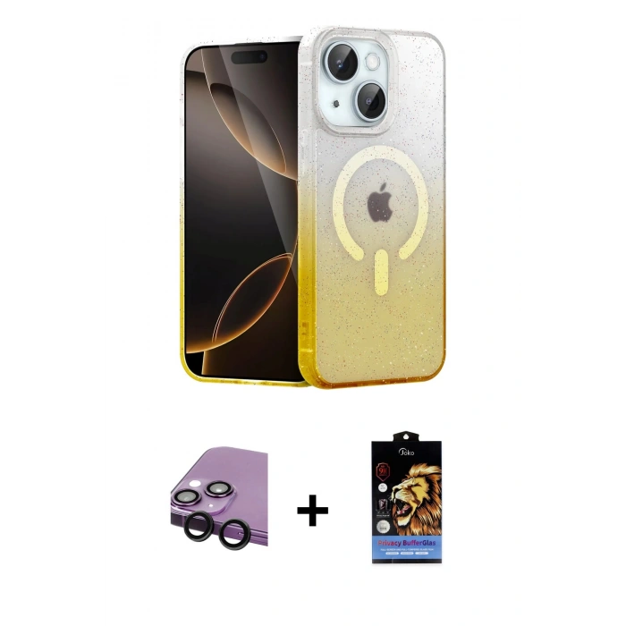 MARSİLYAN™- iPhone 14 Kılıf Eksen Minimal Özel Seri - Siyah Buffer Hayalet Cam Ekran Koruyucu + Raze Metal Kamera Lens - SH