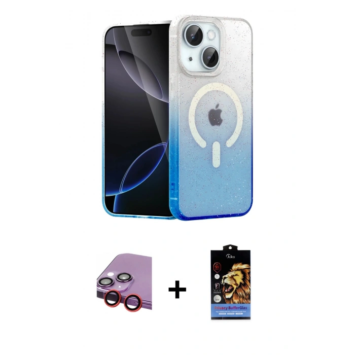 MARSİLYAN™- iPhone 14 Kılıf Eksen Minimal Özel Seri - Siyah Buffer Hayalet Cam Ekran Koruyucu + Raze Metal Kamera Lens - KI