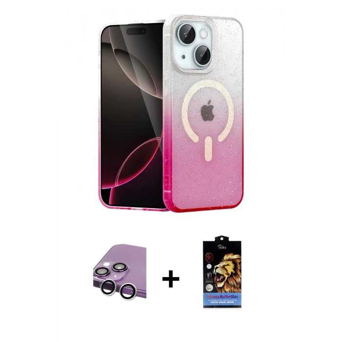 MARSİLYAN™- iPhone 14 Kılıf Eksen Minimal Özel Seri - Siyah Buffer Hayalet Cam Ekran Koruyucu + Raze Metal Kamera Lens - GS