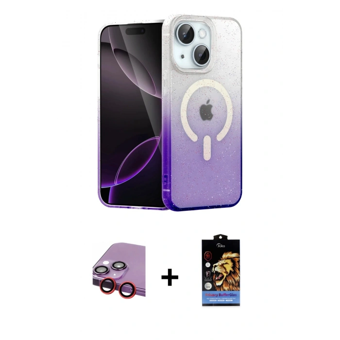 MARSİLYAN™- iPhone 14 Kılıf Eksen Minimal Özel Seri - Siyah Buffer Hayalet Cam Ekran Koruyucu + Raze Metal Kamera Lens - KI