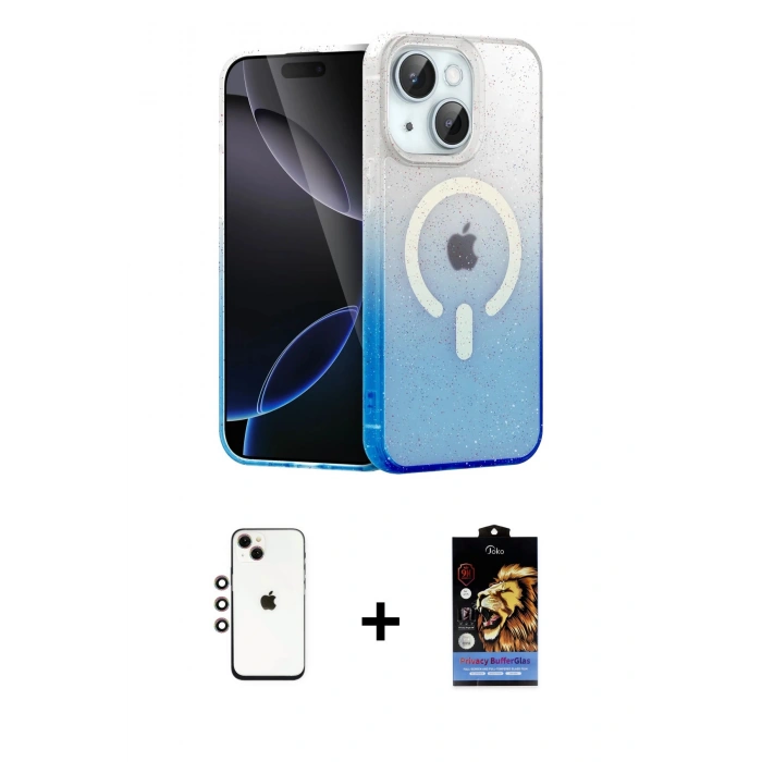 MARSİLYAN™- iPhone 14 Kılıf Eksen Minimal Özel Seri - Siyah Buffer Hayalet Cam Ekran Koruyucu + Shine Kamera Lens - GI