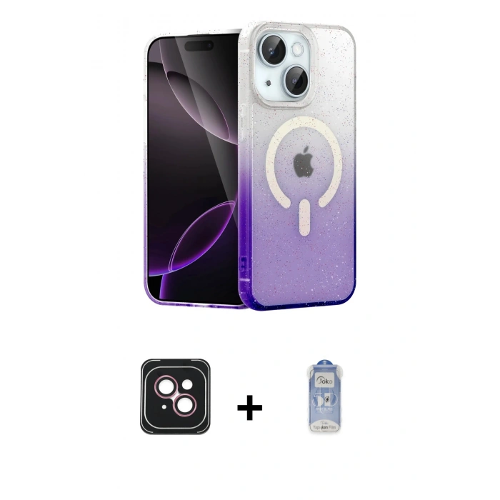 MARSİLYAN™- iPhone 14 Kılıf Eksen Minimal Özel Seri - Siyah Joko Magic 5D Cam + PVD Metal Kamera Lens - PE