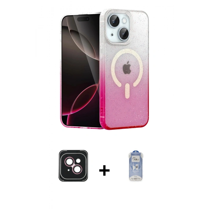 MARSİLYAN™- iPhone 14 Kılıf Eksen Minimal Özel Seri - Siyah Joko Magic 5D Cam + PVD Metal Kamera Lens - PE