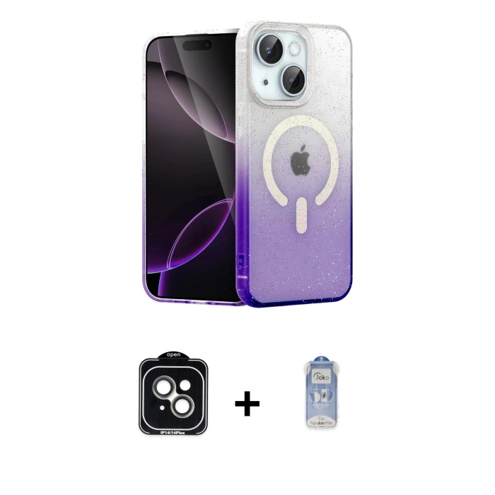MARSİLYAN™- iPhone 14 Kılıf Eksen Minimal Özel Seri - Siyah Joko Magic 5D Cam + PVD Metal Kamera Lens - YL