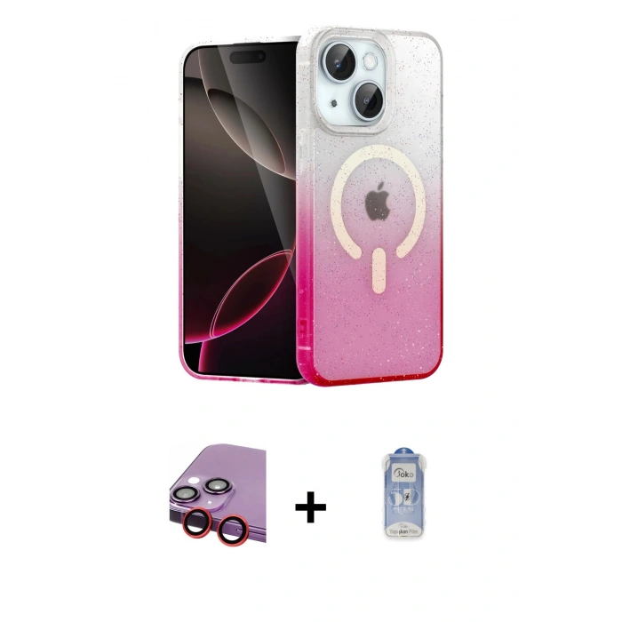 MARSİLYAN™- iPhone 14 Kılıf Eksen Minimal Özel Seri - Siyah Joko Magic 5D Cam + Raze Metal Kamera Lens - KI