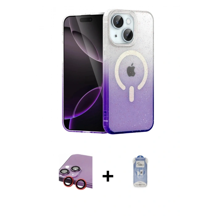 MARSİLYAN™- iPhone 14 Kılıf Eksen Minimal Özel Seri - Siyah Joko Magic 5D Cam + Raze Metal Kamera Lens - KI
