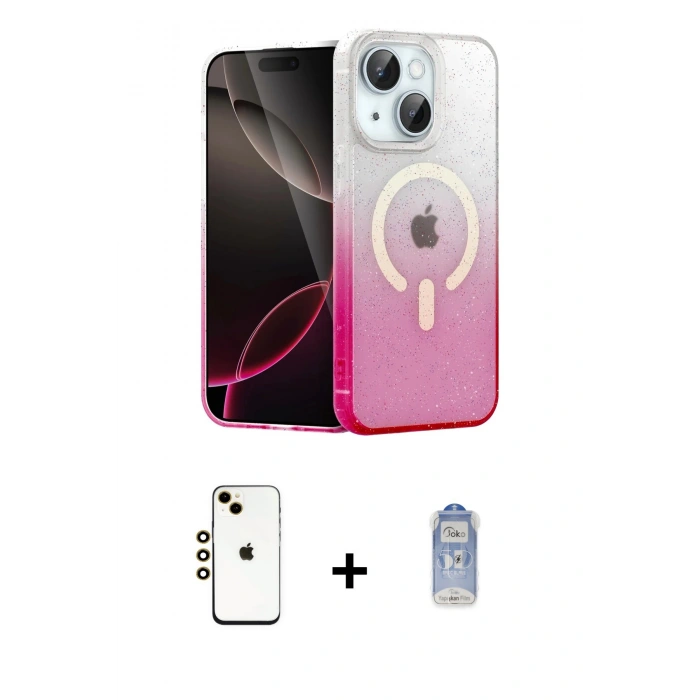MARSİLYAN™- iPhone 14 Kılıf Eksen Minimal Özel Seri - Siyah Joko Magic 5D Cam + Shine Kamera Lens - GD