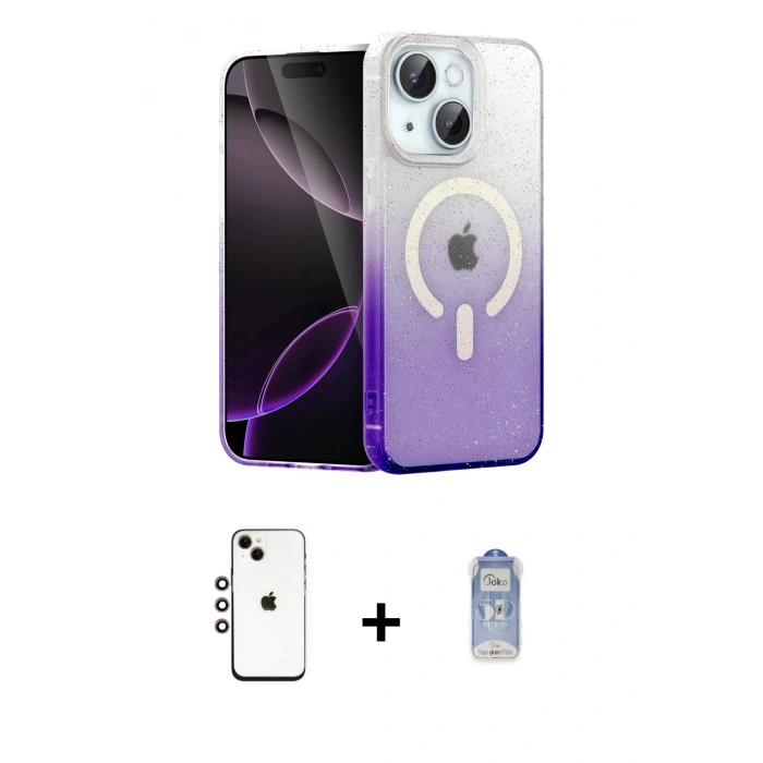 MARSİLYAN™- iPhone 14 Kılıf Eksen Minimal Özel Seri - Siyah Joko Magic 5D Cam + Shine Kamera Lens - GI