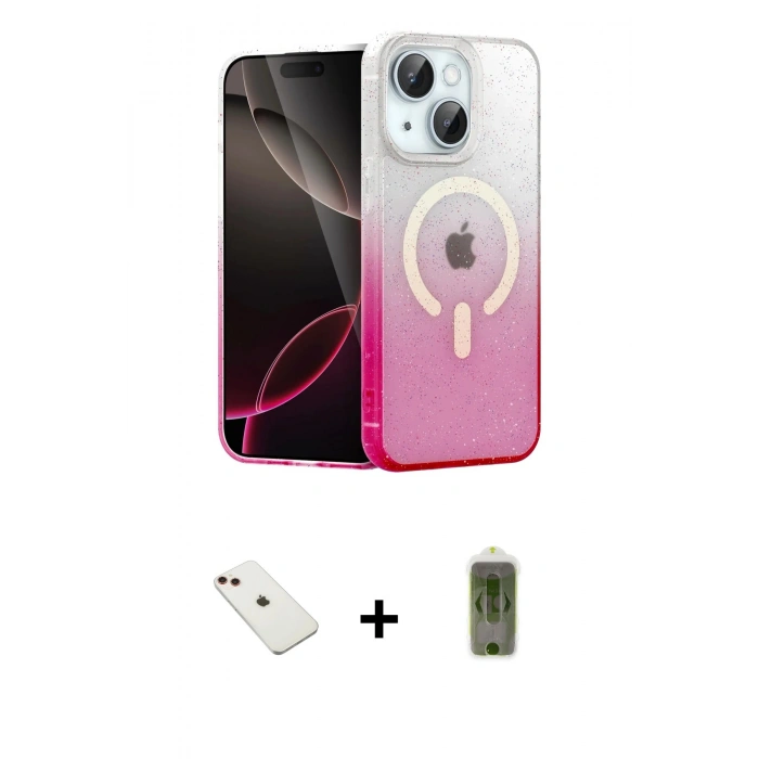 MARSİLYAN™- iPhone 14 Kılıf Eksen Minimal Özel Seri - Siyah Joko Magic 5D Hayalet Cam + Diamond Kamera Lens - KI
