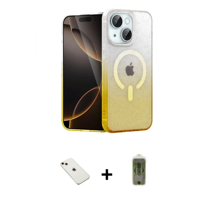 MARSİLYAN™- iPhone 14 Kılıf Eksen Minimal Özel Seri - Siyah Joko Magic 5D Hayalet Cam + Diamond Kamera Lens - KI
