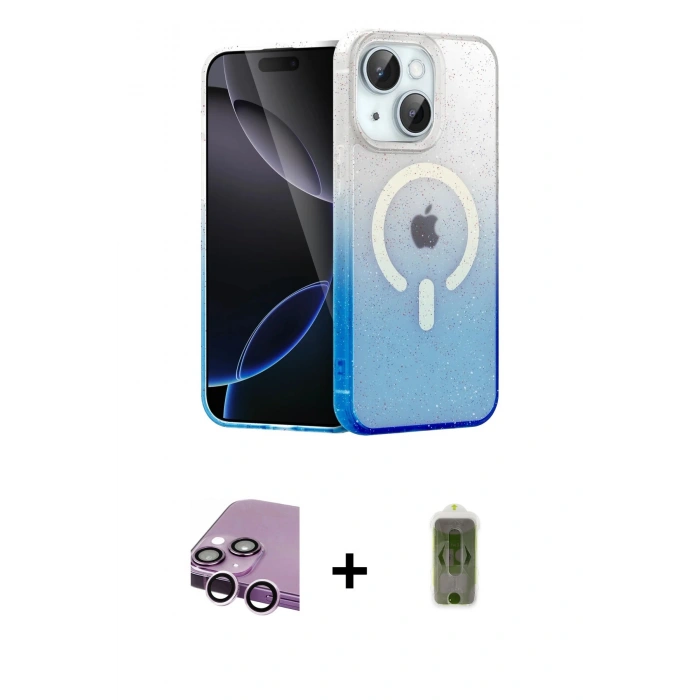 MARSİLYAN™- iPhone 14 Kılıf Eksen Minimal Özel Seri - Siyah Joko Magic 5D Hayalet Cam + Raze Metal Kamera Lens - MR
