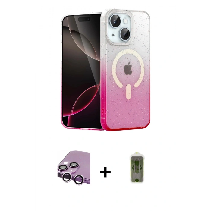MARSİLYAN™- iPhone 14 Kılıf Eksen Minimal Özel Seri - Siyah Joko Magic 5D Hayalet Cam + Raze Metal Kamera Lens - MR