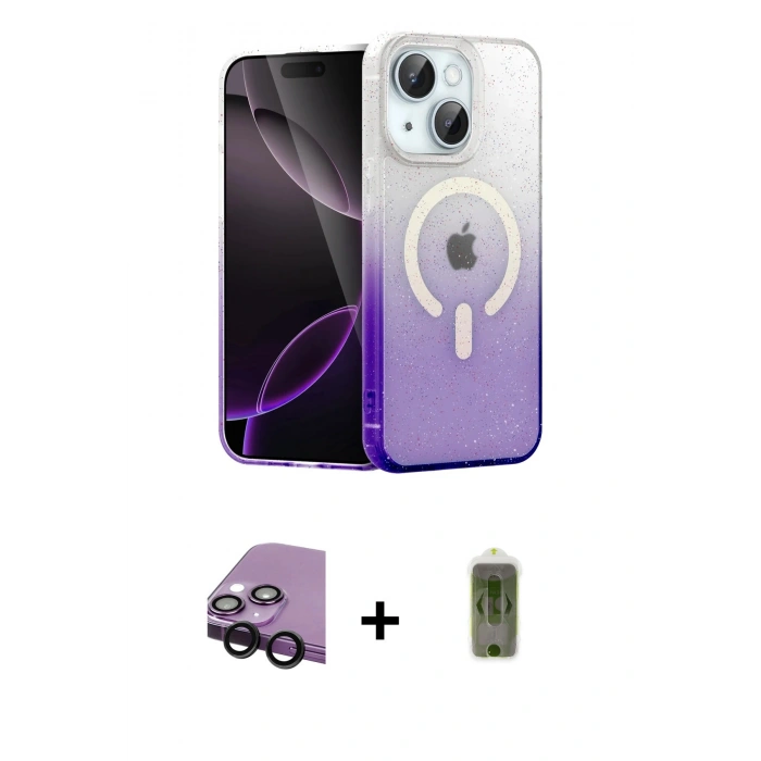 MARSİLYAN™- iPhone 14 Kılıf Eksen Minimal Özel Seri - Siyah Joko Magic 5D Hayalet Cam + Raze Metal Kamera Lens - SH