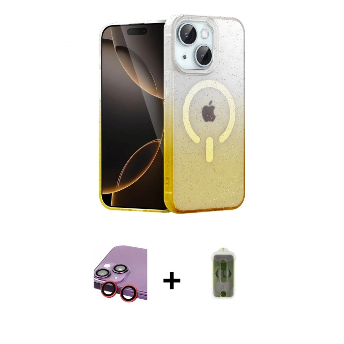 MARSİLYAN™- iPhone 14 Kılıf Eksen Minimal Özel Seri - Siyah Joko Magic 5D Hayalet Cam + Raze Metal Kamera Lens - KI