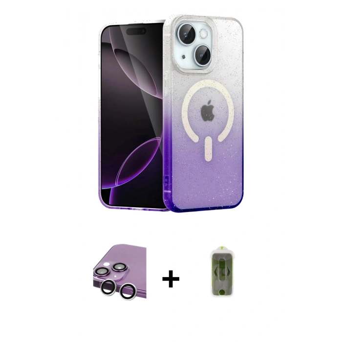 MARSİLYAN™- iPhone 14 Kılıf Eksen Minimal Özel Seri - Siyah Joko Magic 5D Hayalet Cam + Raze Metal Kamera Lens - GS