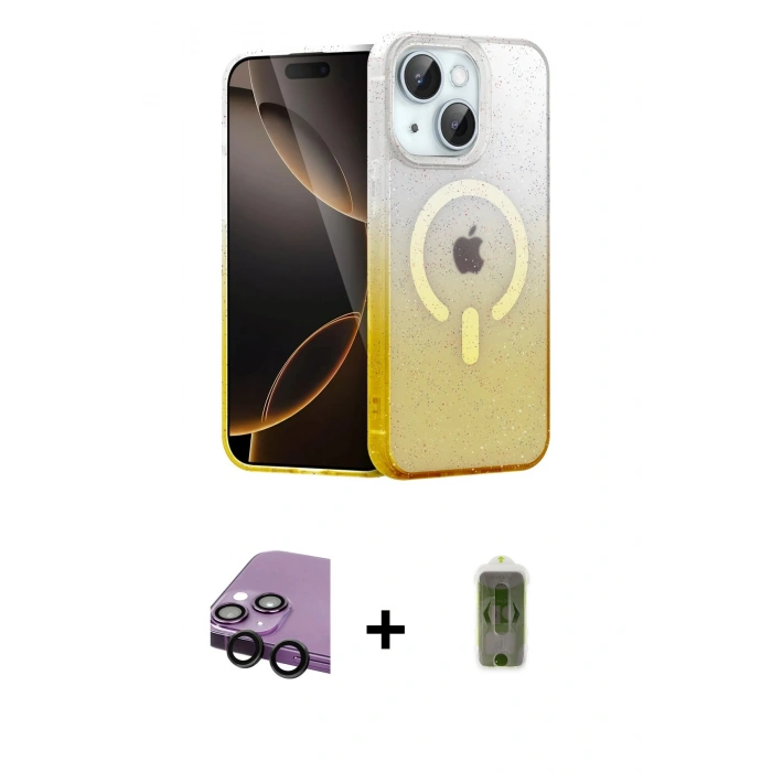 MARSİLYAN™- iPhone 14 Kılıf Eksen Minimal Özel Seri - Siyah Joko Magic 5D Hayalet Cam + Raze Metal Kamera Lens - SH