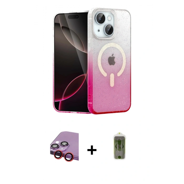 MARSİLYAN™- iPhone 14 Kılıf Eksen Minimal Özel Seri - Siyah Joko Magic 5D Hayalet Cam + Raze Metal Kamera Lens - KI