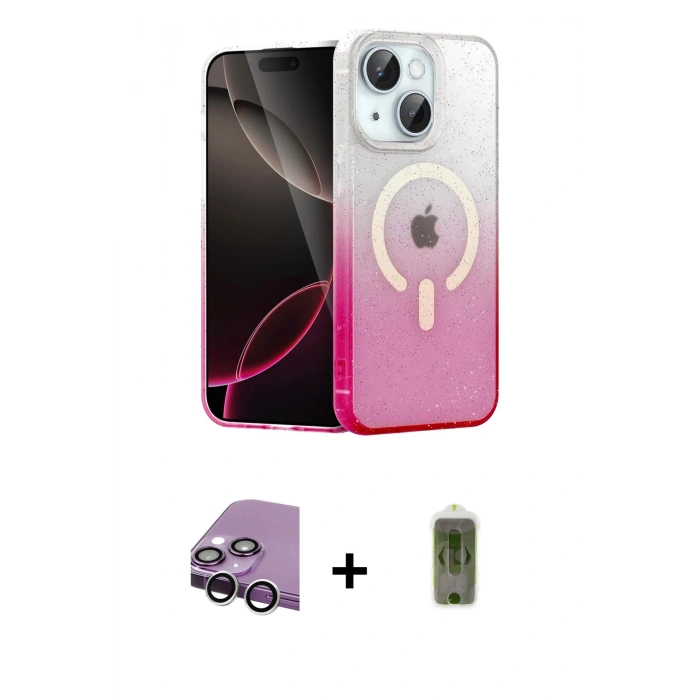 MARSİLYAN™- iPhone 14 Kılıf Eksen Minimal Özel Seri - Siyah Joko Magic 5D Hayalet Cam + Raze Metal Kamera Lens - GS