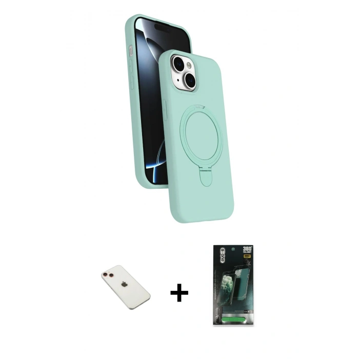 MARSİLYAN™- iPhone 14 Kılıf İz Işık Koleksiyonu - Şeffaf 360 Full Body Arka Koruyucu + Diamond Kamera Lens - KI
