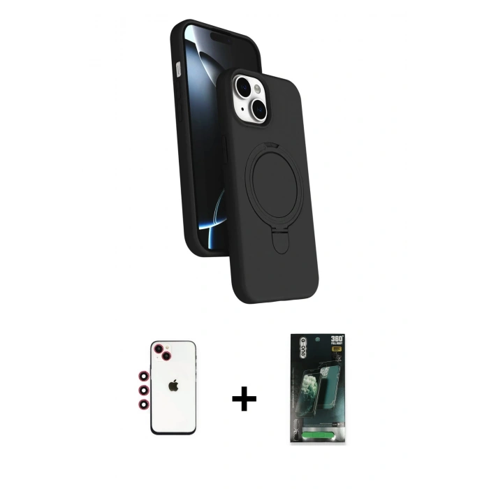 MARSİLYAN™- iPhone 14 Kılıf İz Işık Koleksiyonu - Şeffaf 360 Full Body Arka Koruyucu + Shine Kamera Lens - KI