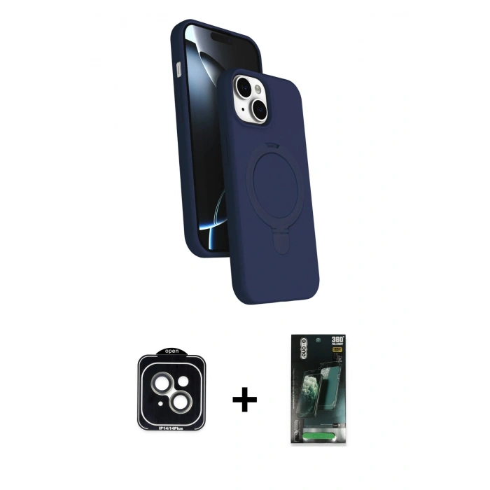 MARSİLYAN™- iPhone 14 Kılıf İz Işık Koleksiyonu - Şeffaf 360 Full Body Arka Koruyucu + PVD Metal Kamera Lens - YL