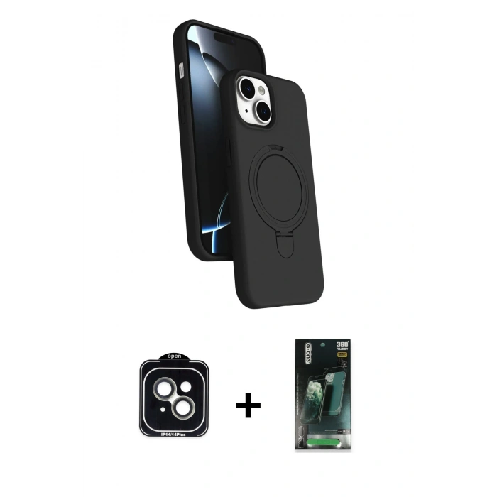 MARSİLYAN™- iPhone 14 Kılıf İz Işık Koleksiyonu - Şeffaf 360 Full Body Arka Koruyucu + PVD Metal Kamera Lens - YL