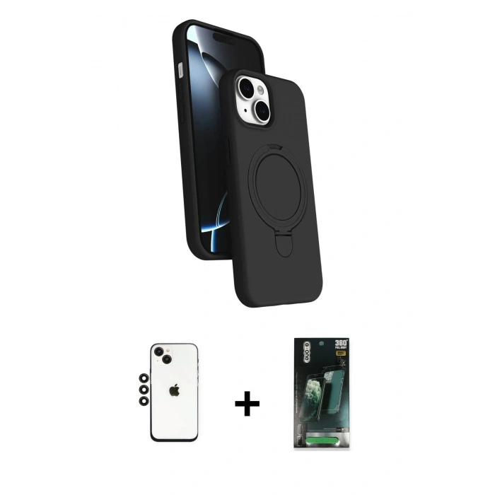 MARSİLYAN™- iPhone 14 Kılıf İz Işık Koleksiyonu - Şeffaf 360 Full Body Arka Koruyucu + Shine Kamera Lens - SH