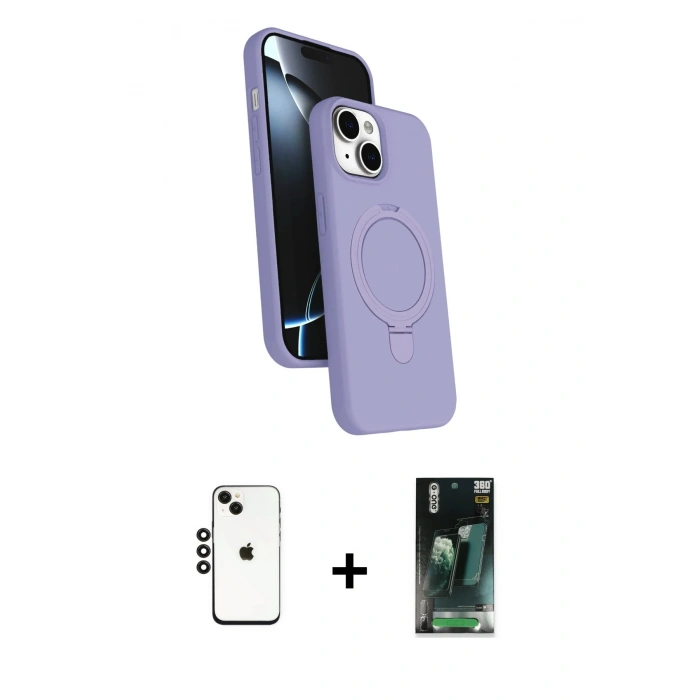 MARSİLYAN™- iPhone 14 Kılıf İz Işık Koleksiyonu - Şeffaf 360 Full Body Arka Koruyucu + Shine Kamera Lens - SH