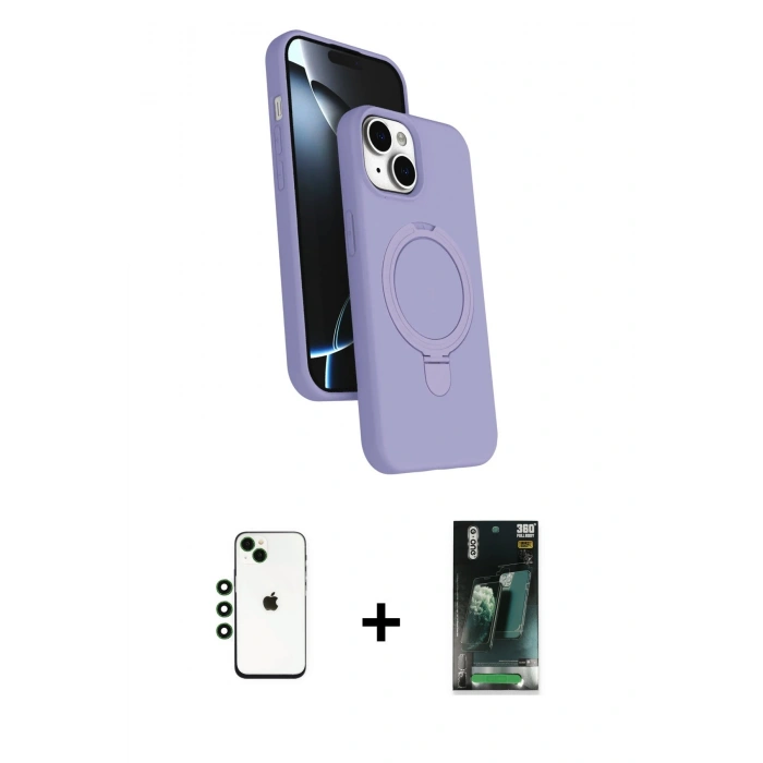 MARSİLYAN™- iPhone 14 Kılıf İz Işık Koleksiyonu - Şeffaf 360 Full Body Arka Koruyucu + Shine Kamera Lens - YL