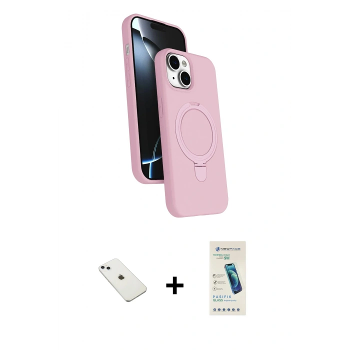 MARSİLYAN™- iPhone 14 Kılıf İz Işık Koleksiyonu - Şeffaf Pasifik Cam Ekran Koruyucu + Diamond Kamera Lens - SABE