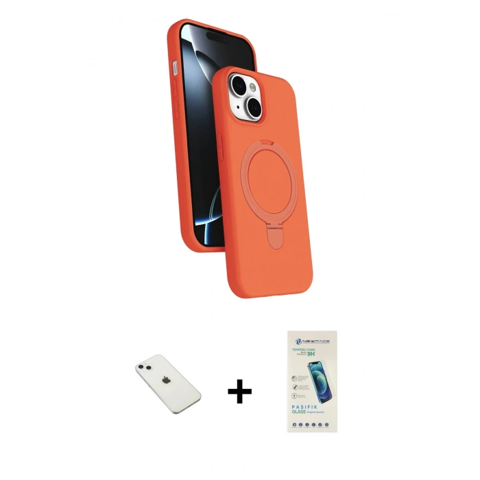 MARSİLYAN™- iPhone 14 Kılıf İz Işık Koleksiyonu - Şeffaf Pasifik Cam Ekran Koruyucu + Diamond Kamera Lens - SABE