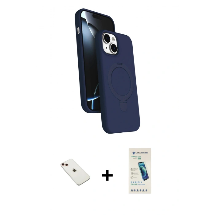 MARSİLYAN™- iPhone 14 Kılıf İz Işık Koleksiyonu - Şeffaf Pasifik Cam Ekran Koruyucu + Diamond Kamera Lens - KI