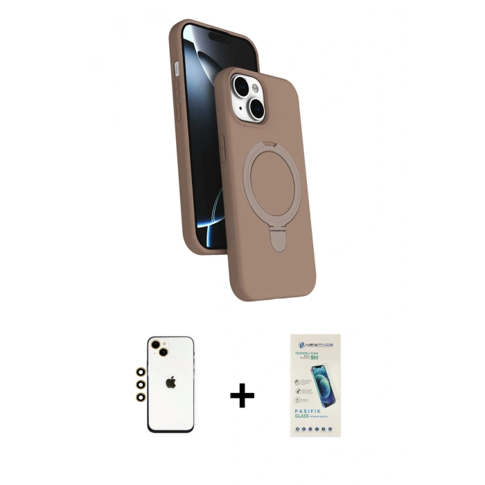 MARSİLYAN™- iPhone 14 Kılıf İz Işık Koleksiyonu - Şeffaf Pasifik Cam Ekran Koruyucu + Shine Kamera Lens - GD