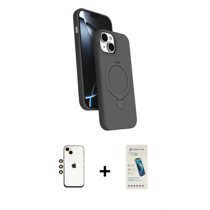 MARSİLYAN™- iPhone 14 Kılıf İz Işık Koleksiyonu - Şeffaf Pasifik Cam Ekran Koruyucu + Shine Kamera Lens - GD