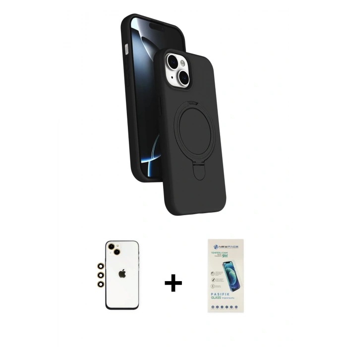 MARSİLYAN™- iPhone 14 Kılıf İz Işık Koleksiyonu - Şeffaf Pasifik Cam Ekran Koruyucu + Shine Kamera Lens - GD