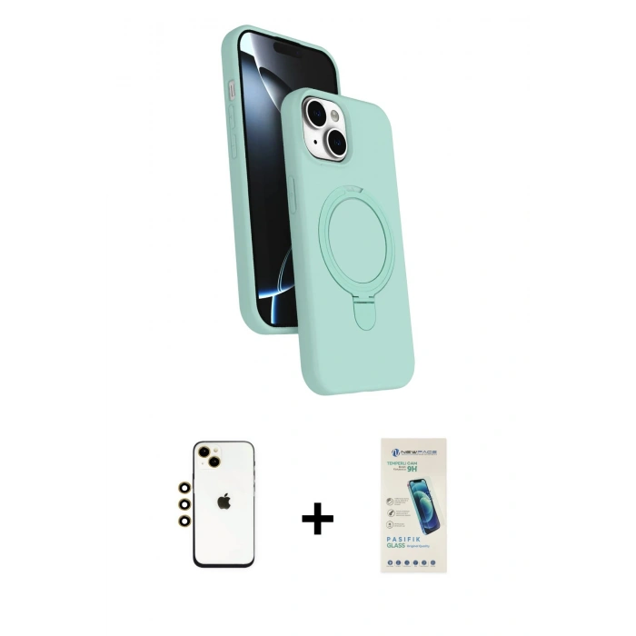 MARSİLYAN™- iPhone 14 Kılıf İz Işık Koleksiyonu - Şeffaf Pasifik Cam Ekran Koruyucu + Shine Kamera Lens - GD